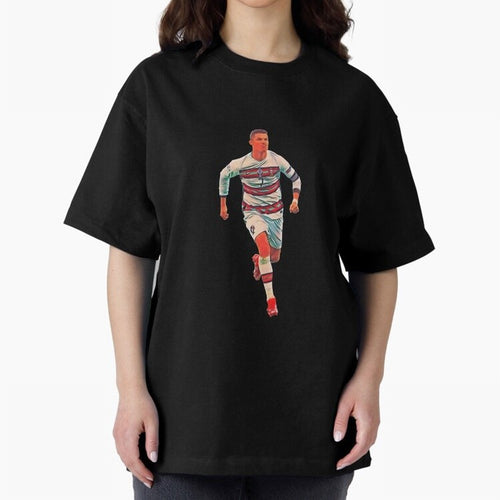 a gread celebration from the goat Oversized T-Shirt Honor Football Greatness during the FIFA World Cup 2026 Journey through Cristiano Ronaldo, Haaland and CR7 Highlights, Portugal, Spain and Germany Pride, Sports Nostalgia, International
