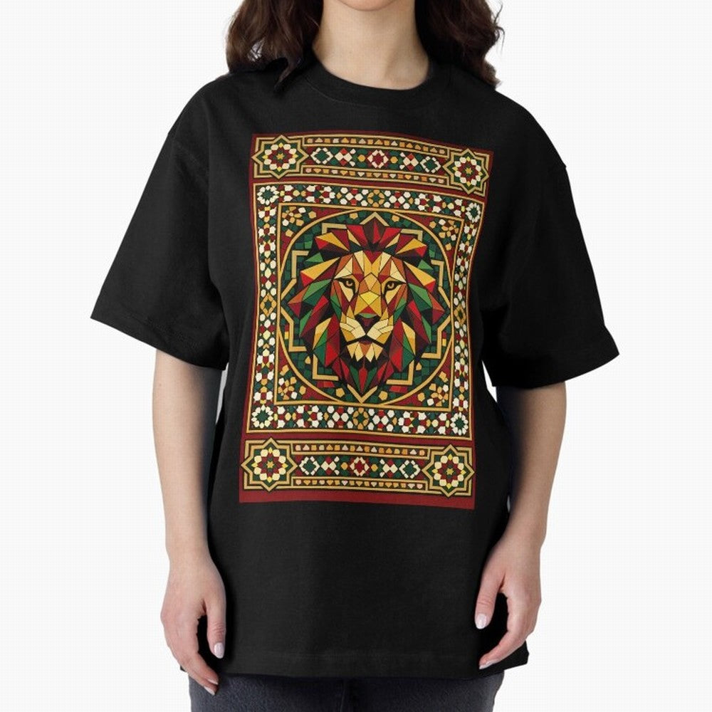 Portuguese Geometric Lion Portrait Oversized T-Shirt Join the Countdown to FIFA World Cup 2026 Group Stage Spirit, with Brazil, Messi, Neymar and Mbappe, Retro Football Energy, Iconic Rivalries, Trophy Chase Drama and Stadium Atmosphere; Built for