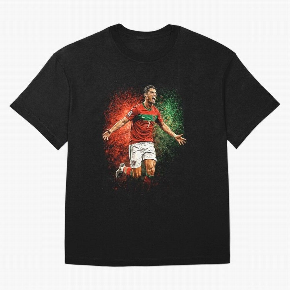 Cristiano Ronaldo Football Legend Oversized T-Shirt Mark Global Football Passion for FIFA World Cup 2026 USA Canada Mexico, with Messi, Neymar and Mbappe, Brazil, Retro Football Energy, Iconic Rivalries, Trophy Chase Drama and Stadium Atmosphere;