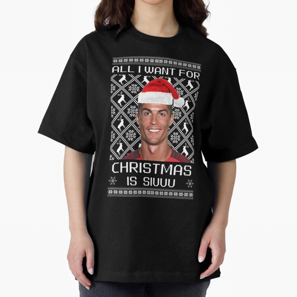 Cristiano Ronaldo Siuuu Christmas Oversized T-Shirt Show Your Love for Global Football Passion for FIFA World Cup 2026 Group Stage, Made for Cristiano Ronaldo, France and Portugal, Soccer Culture, Superstar Moments, National Team Dreams and