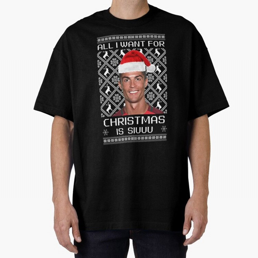 Cristiano Ronaldo Siuuu Christmas Oversized T-Shirt Show Your Love for Global Football Passion for FIFA World Cup 2026 Group Stage, Made for Cristiano Ronaldo, France and Portugal, Soccer Culture, Superstar Moments, National Team Dreams and