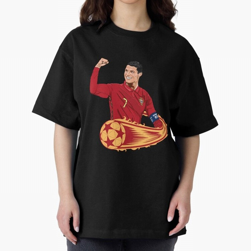 Cristiano Ronaldo drawing Oversized T-Shirt Celebrate Global Passion for Match Day Hype around FIFA World Cup 2026 Group Stage, CR7 and Messi, Spain and Netherlands, Fan Favorite Moments, National Team Passion, Big Match Drama and Soccer History;