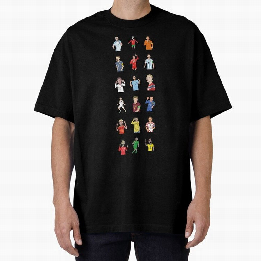 Badly Drawn Footballers Oversized T-Shirt Honor the Beautiful Game during Match Day Hype around FIFA World Cup 2026 Group Stage, Messi, CR7 and Mbappe, Brazil, Portugal and Argentina, Game Day Rituals, Football Legends, Country Pride and the Road