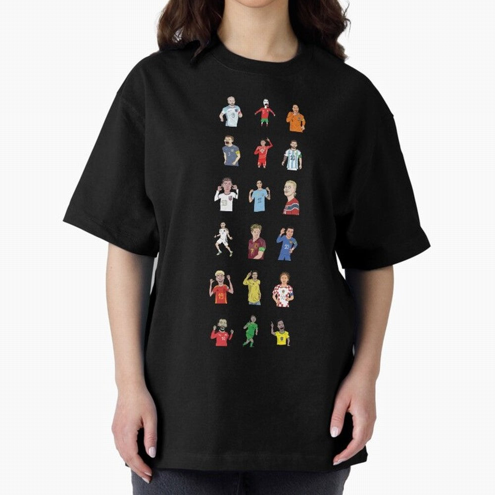 Badly Drawn Footballers Oversized T-Shirt Honor the Beautiful Game during Match Day Hype around FIFA World Cup 2026 Group Stage, Messi, CR7 and Mbappe, Brazil, Portugal and Argentina, Game Day Rituals, Football Legends, Country Pride and the Road