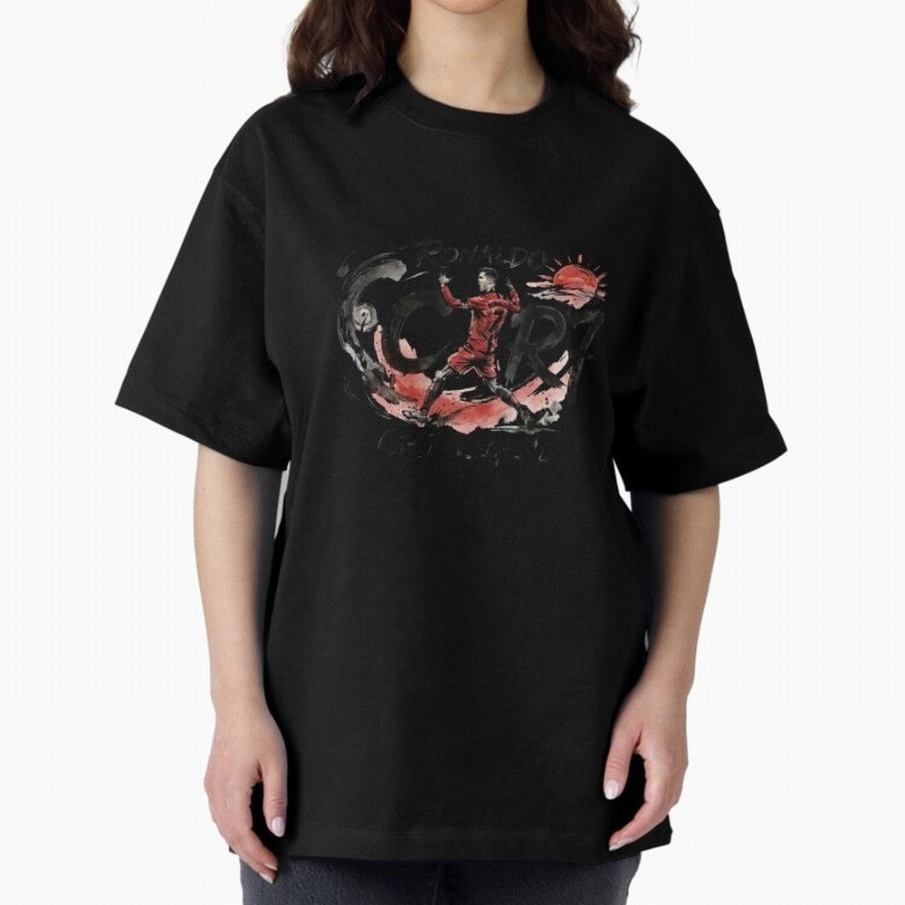 Cristiano Ronaldo CR7 Legend Japanese Ink Art Style Oversized T-Shirt Enjoy FIFA World Cup 2026 Group Stage for Fans of Neymar and Brazil, Portugal and Argentina, Bringing Vintage Soccer Flavor, Modern Football Stars, National Flags and Final Night