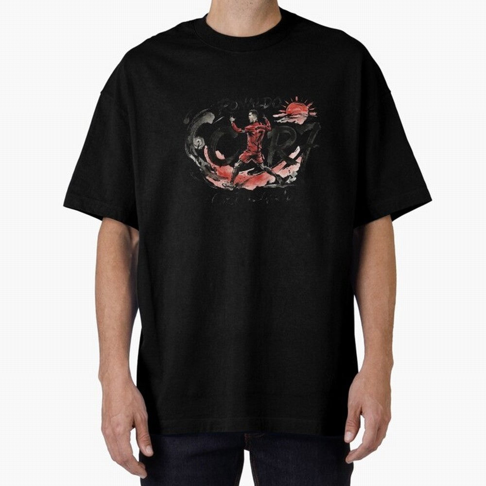 Cristiano Ronaldo CR7 Legend Japanese Ink Art Style Oversized T-Shirt Enjoy FIFA World Cup 2026 Group Stage for Fans of Neymar and Brazil, Portugal and Argentina, Bringing Vintage Soccer Flavor, Modern Football Stars, National Flags and Final Night