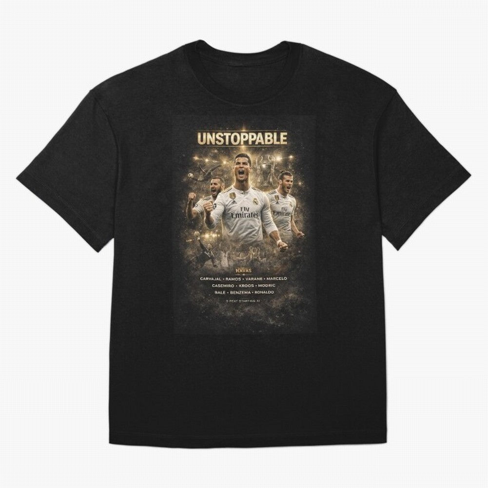 Unstoppable - Real Madrid Oversized T-Shirt Celebrate the Biggest Stage of FIFA World Cup 2026 USA Canada Mexico Featuring Mbappe and Neymar, Brazil Energy, Match Day Excitement, Supporter Culture, Golden Goals and Global Football Passion; Ideal