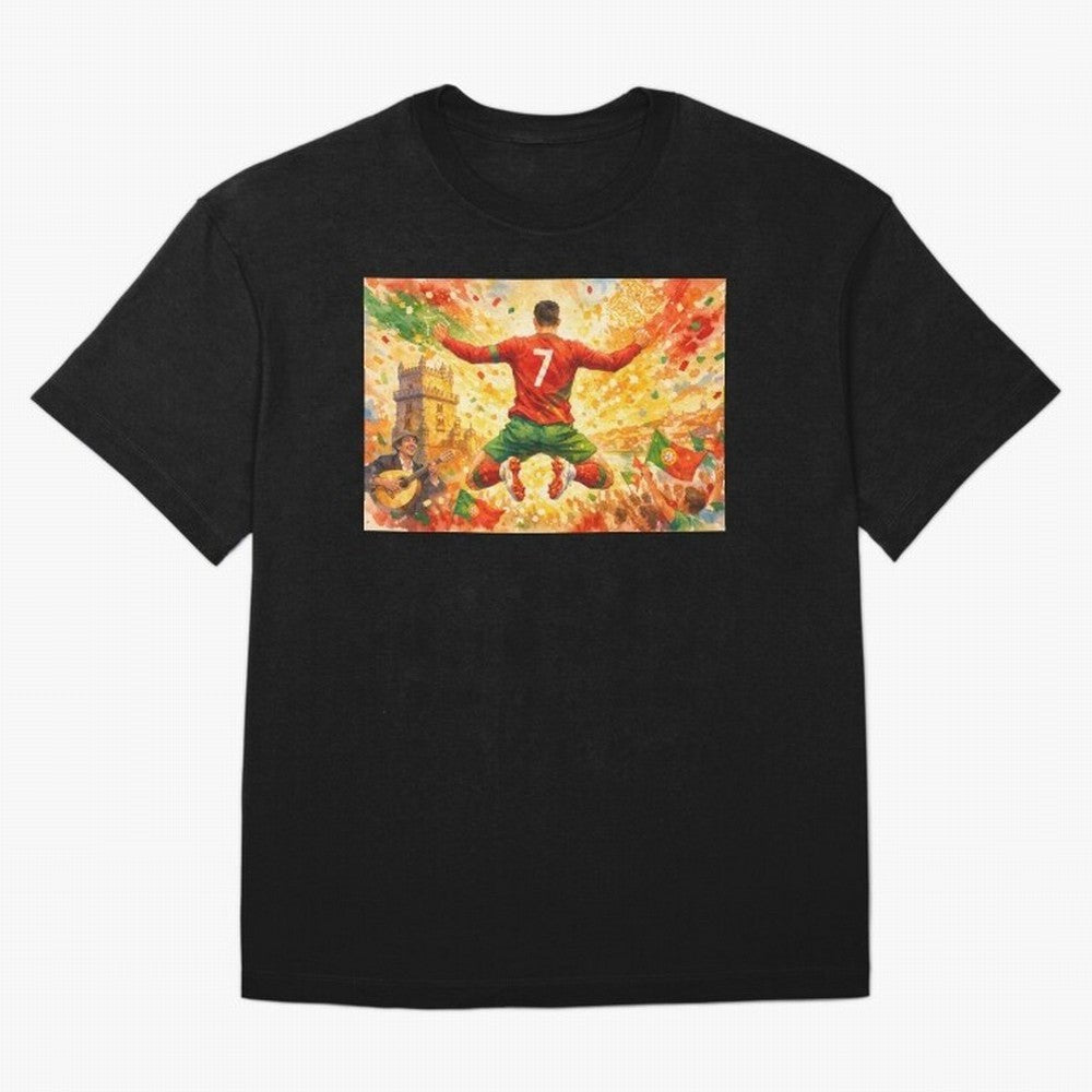Soccer Player in Mid-Air Celebration Legend CR7 Oversized T-Shirt Carry FIFA World Cup 2026 Group Stage Highlighting Cristiano Ronaldo, Haaland and CR7, England, France and Netherlands Energy, Retro Football Energy, Iconic Rivalries, Trophy Chase