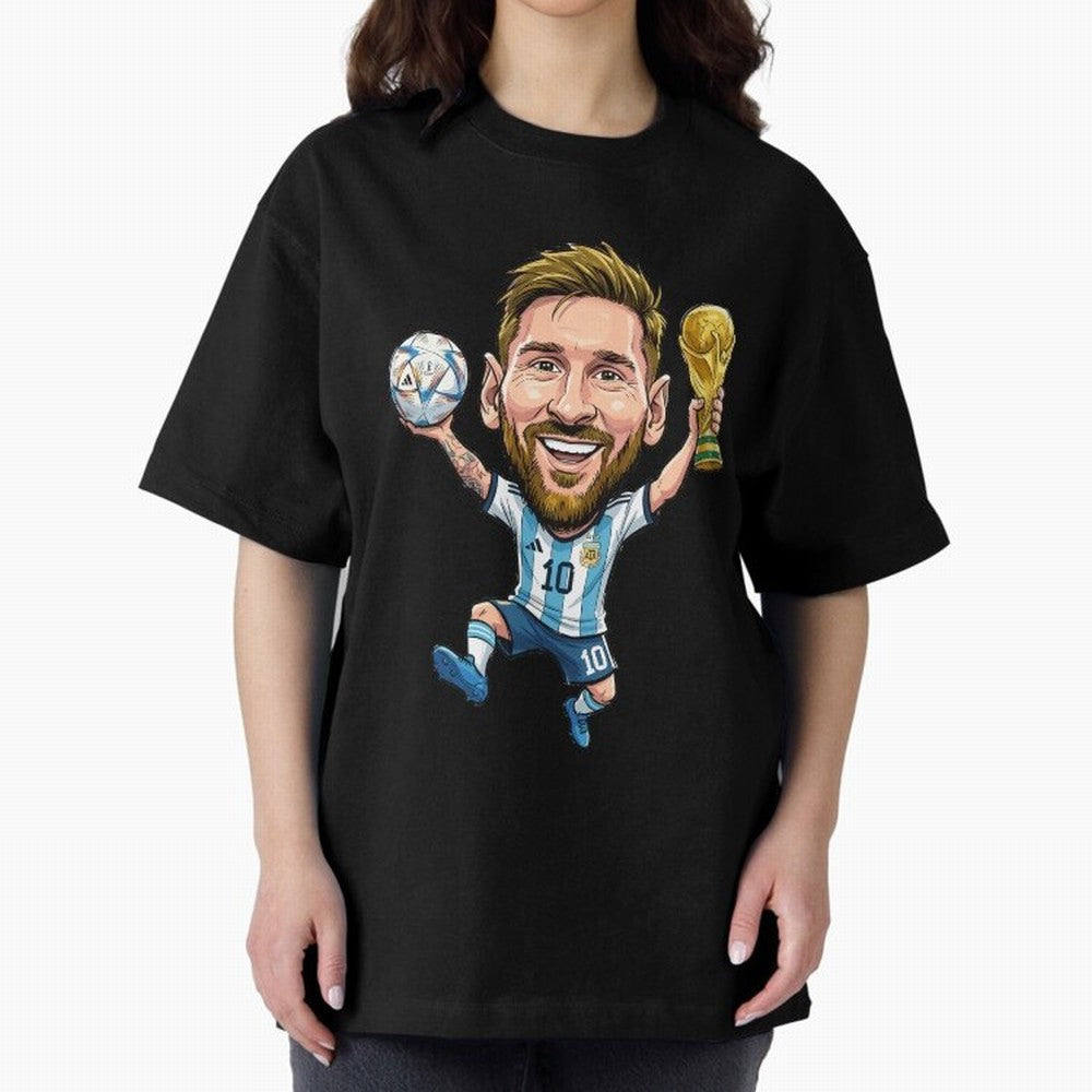 Messi Campion Caricatur Oversized T-Shirt Represent Fans Who Live for FIFA World Cup 2026 USA Canada Mexico Made for Mbappe and Neymar, Portugal Energy, Fan Favorite Moments, National Team Passion, Big Match Drama and Soccer History; Great for