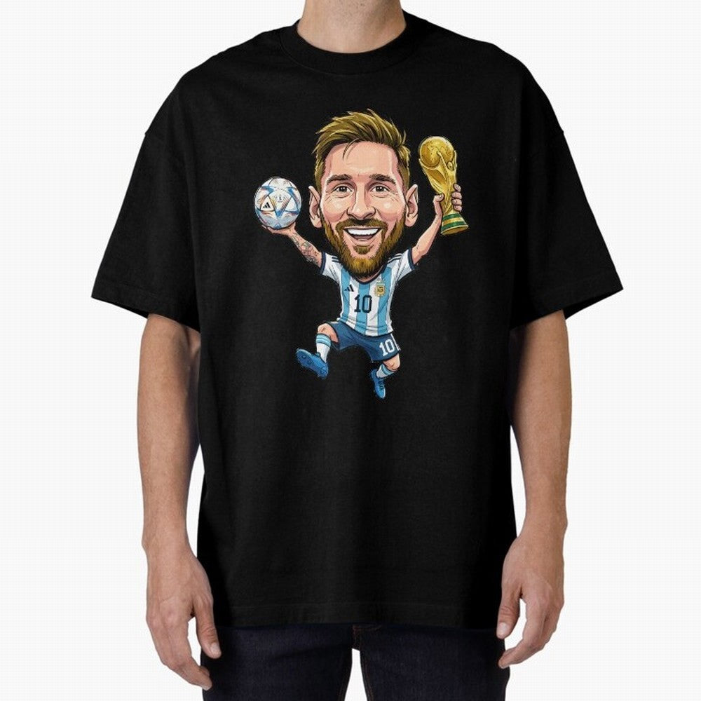 Messi Campion Caricatur Oversized T-Shirt Represent Fans Who Live for FIFA World Cup 2026 USA Canada Mexico Made for Mbappe and Neymar, Portugal Energy, Fan Favorite Moments, National Team Passion, Big Match Drama and Soccer History; Great for