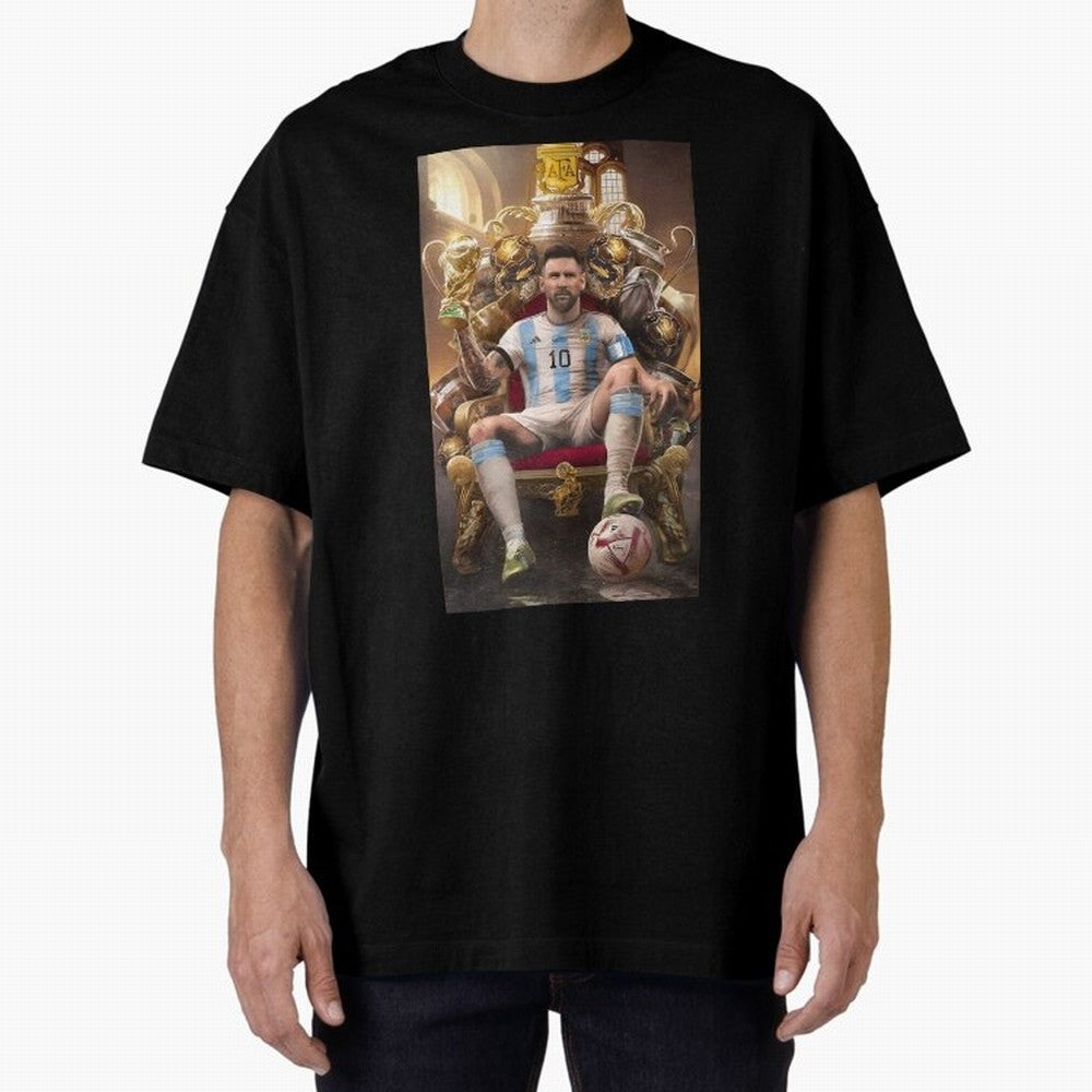 Lionel Messi Oversized T-Shirt Cheer through Every Moment of FIFA World Cup 2026 USA Canada Mexico Spirit, Highlighting Portugal, Mbappe, Retro Football Energy, Iconic Rivalries, Trophy Chase Drama and Stadium Atmosphere; Made for Collectors Who