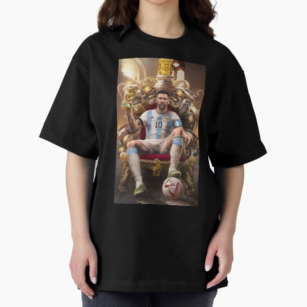 Lionel Messi Oversized T-Shirt Cheer through Every Moment of FIFA World Cup 2026 USA Canada Mexico Spirit, Highlighting Portugal, Mbappe, Retro Football Energy, Iconic Rivalries, Trophy Chase Drama and Stadium Atmosphere; Made for Collectors Who