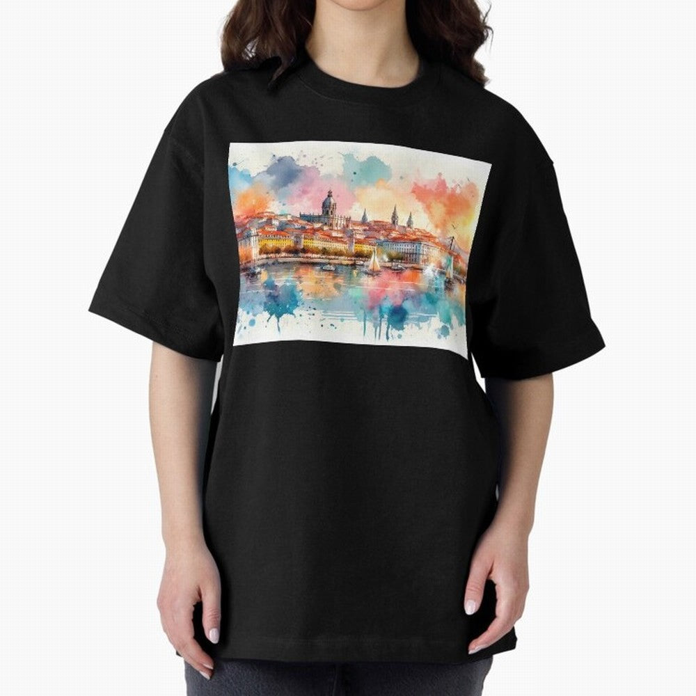 Lisbon cityscape with sailboats Oversized T-Shirt Feel the Heartbeat of FIFA World Cup 2026 USA Canada Mexico Connected to Messi, Germany Energy, Tournament Hype, Historic Matchups, Family Viewing Parties and Global Sports Pride; Ideal for