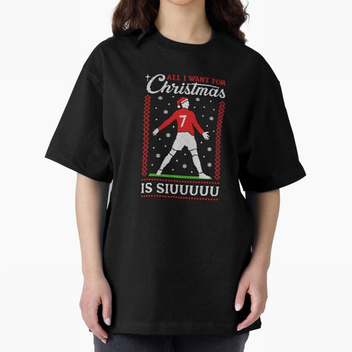 All I Want For Christmas Is Siuu Funny Christmas Festive Knitted Oversized T-Shirt Celebrate Fan Favorites in Global Football Passion for FIFA World Cup 2026 Group Stage, Inspired by CR7 and Messi, England, Match Day Excitement, Supporter Culture,