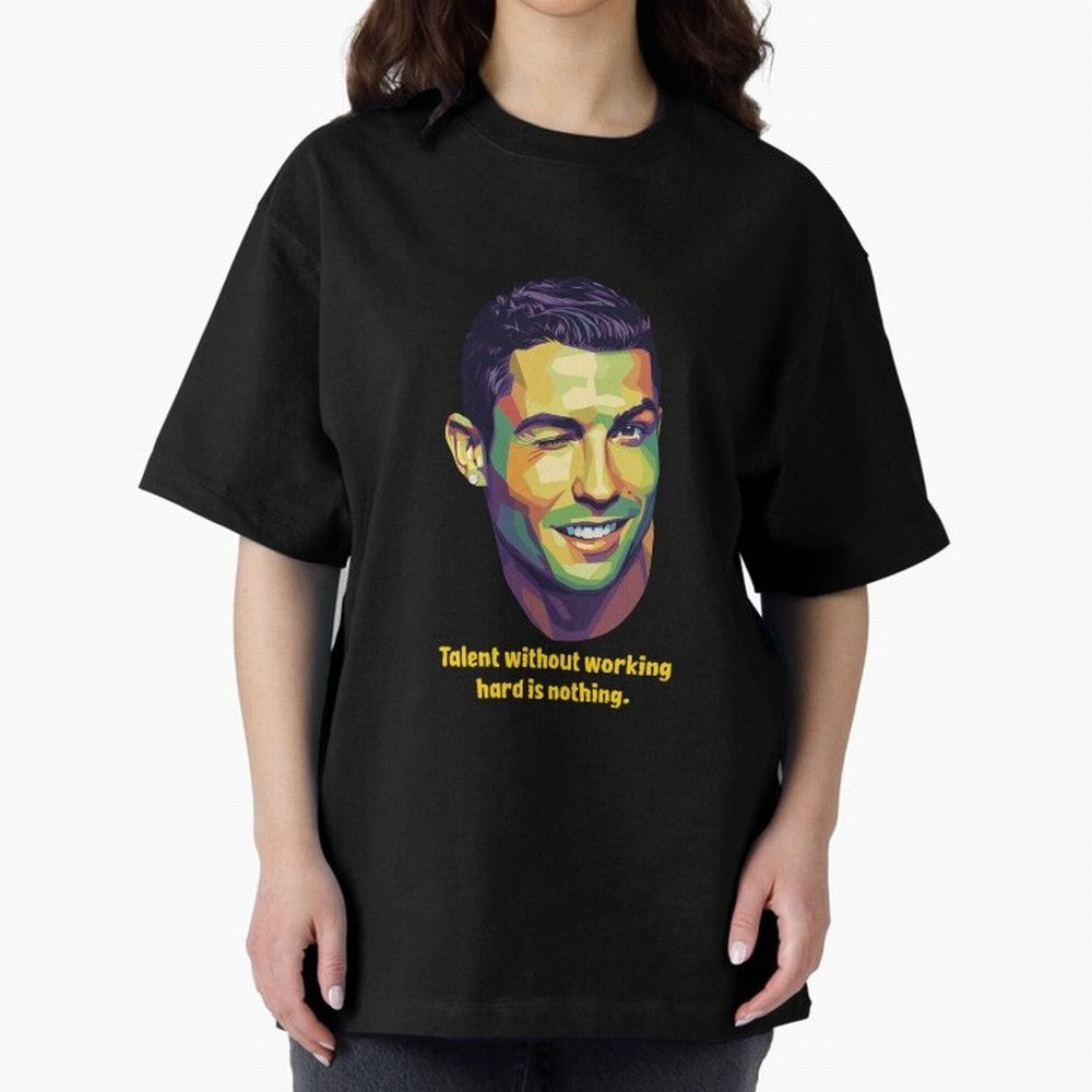Cristiano Ronaldo Quotes Oversized T-Shirt Showcase FIFA World Cup 2026 for Fans of Cristiano Ronaldo, Haaland and CR7 and Brazil, Bringing Global Supporter Spirit, Legendary Goals, National Colors and Tournament Celebration; Made for Collectors