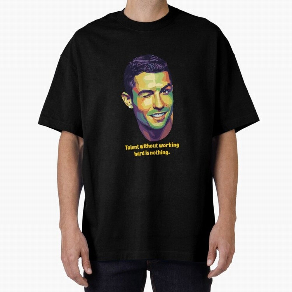 Cristiano Ronaldo Quotes Oversized T-Shirt Showcase FIFA World Cup 2026 for Fans of Cristiano Ronaldo, Haaland and CR7 and Brazil, Bringing Global Supporter Spirit, Legendary Goals, National Colors and Tournament Celebration; Made for Collectors