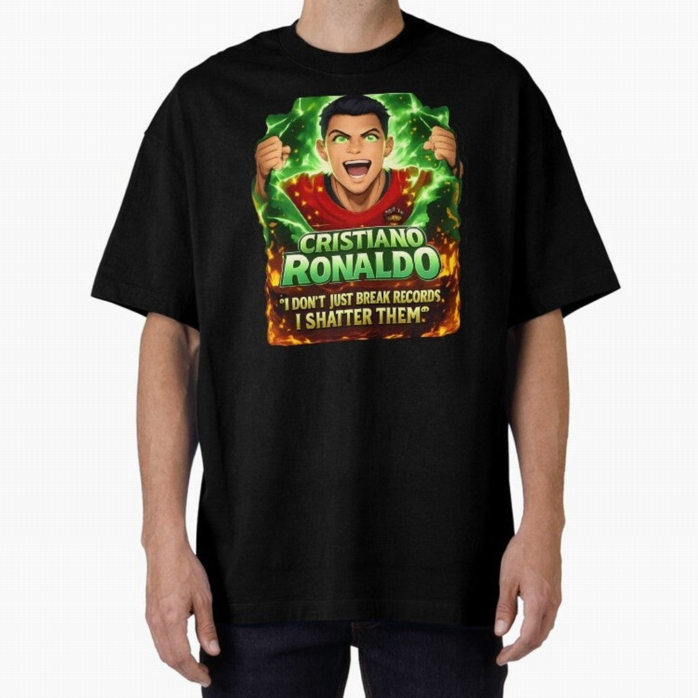 Cristiano Ronaldo Power Art Poster ¨C Legendary Football Motivation Design Oversized T-Shirt Celebrate the Biggest Stage of FIFA World Cup 2026 Inspired by Messi, Argentina, France and Brazil Energy, Worldwide Fan Energy, Dramatic Goals, Stadium