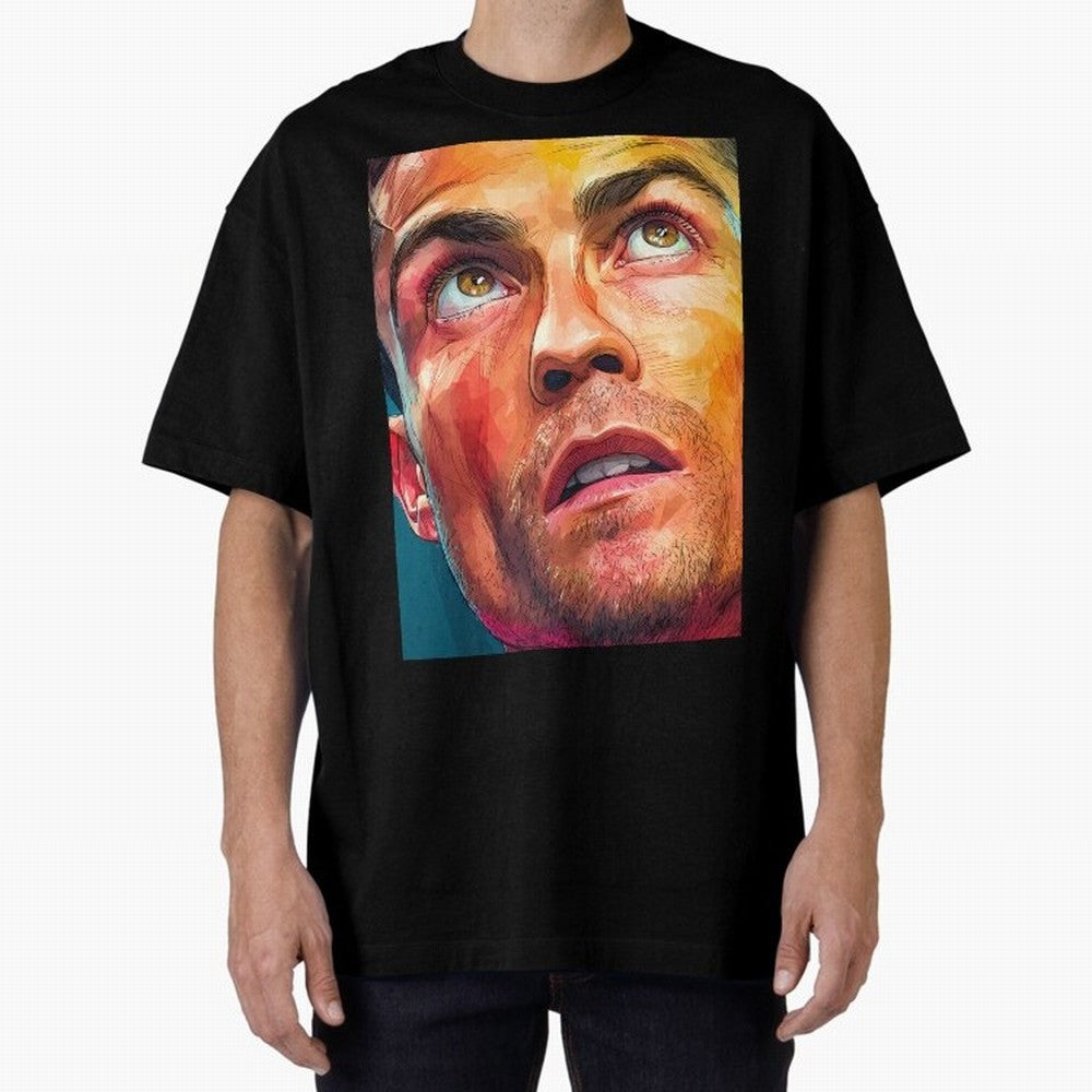 Cristiano Ronaldo Football Soccer Player Intense Color Portrait Oversized T-Shirt Celebrate Every Goal in Match Day Hype around FIFA World Cup 2026 USA Canada Mexico, Messi and Cristiano Ronaldo, France and Portugal, Goal Celebration Energy,