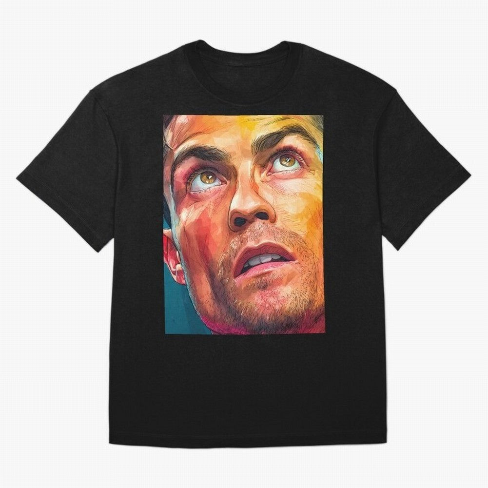 Cristiano Ronaldo Football Soccer Player Intense Color Portrait Oversized T-Shirt Celebrate Every Goal in Match Day Hype around FIFA World Cup 2026 USA Canada Mexico, Messi and Cristiano Ronaldo, France and Portugal, Goal Celebration Energy,
