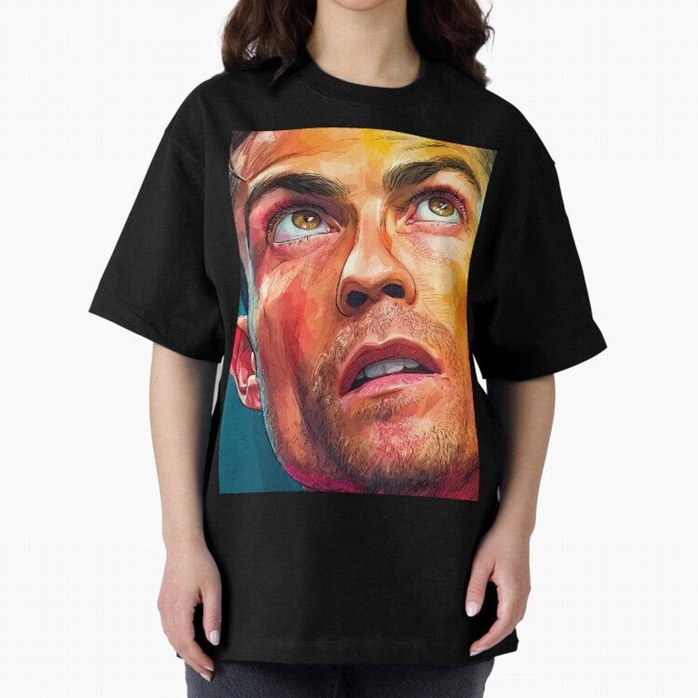 Cristiano Ronaldo Football Soccer Player Intense Color Portrait Oversized T-Shirt Celebrate Every Goal in Match Day Hype around FIFA World Cup 2026 USA Canada Mexico, Messi and Cristiano Ronaldo, France and Portugal, Goal Celebration Energy,
