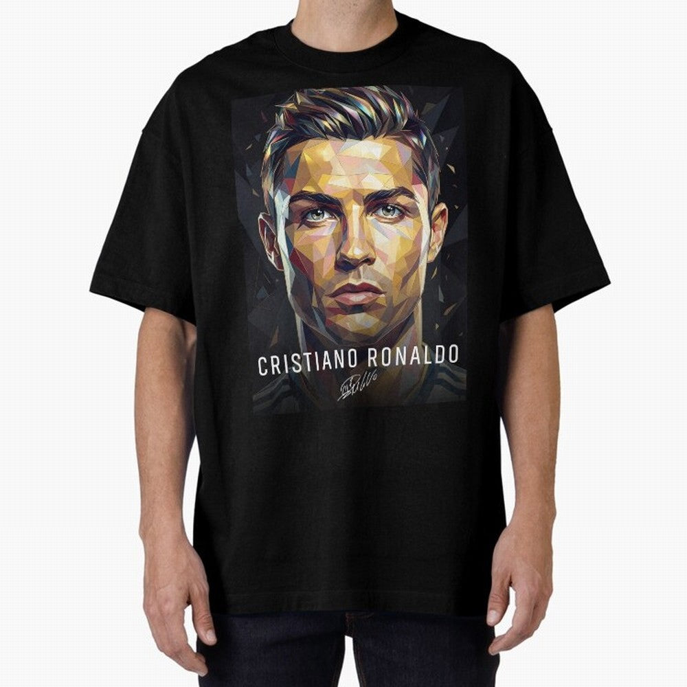 Cristiano Ronaldo Geometric Low Poly Soccer Legend Oversized T-Shirt Get Ready for FIFA World Cup 2026 Group Stage Spirit, Made for Spain, Neymar, Haaland and Cristiano Ronaldo, Goal Celebration Energy, Supporter Heritage, Football Icons and