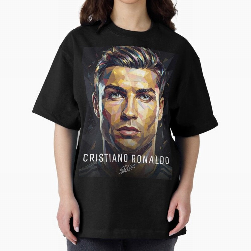 Cristiano Ronaldo Geometric Low Poly Soccer Legend Oversized T-Shirt Get Ready for FIFA World Cup 2026 Group Stage Spirit, Made for Spain, Neymar, Haaland and Cristiano Ronaldo, Goal Celebration Energy, Supporter Heritage, Football Icons and