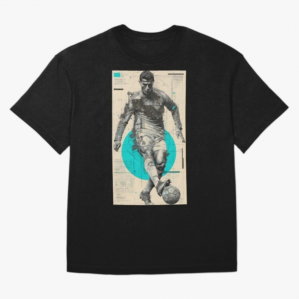 Futuristic Cristiano Ronaldo Illustration ¨C Cyber-Tech Football Art Oversized T-Shirt Honor Football Greatness during FIFA World Cup 2026 with Cristiano Ronaldo, Haaland and CR7, Brazil Energy, Football History, Final Match Energy, Crowd Noise and