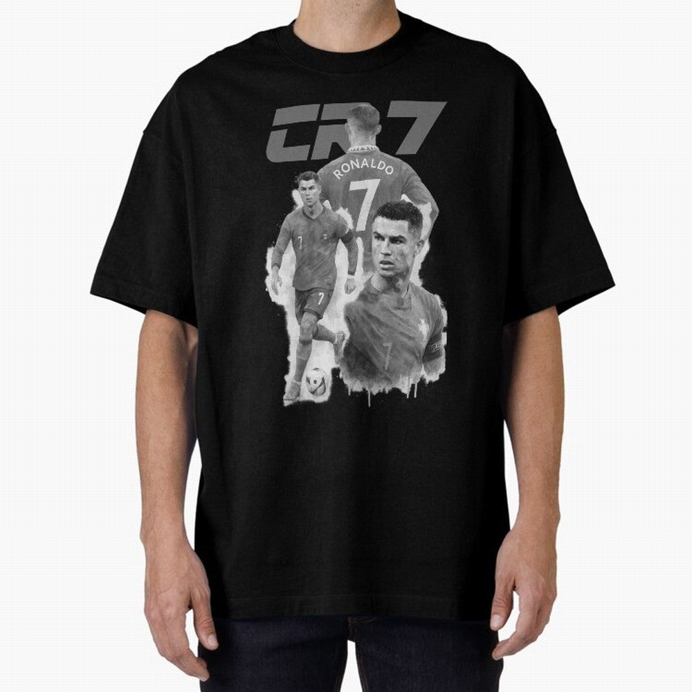 CR7 Cristiano Ronaldo illustration ink black white watercolour Oversized T-Shirt Upgrade Match Day Hype around FIFA World Cup 2026 Group Stage, Mbappe, Argentina, France and Brazil, Supporter Pride, Iconic Celebrations, Legendary Names and Global