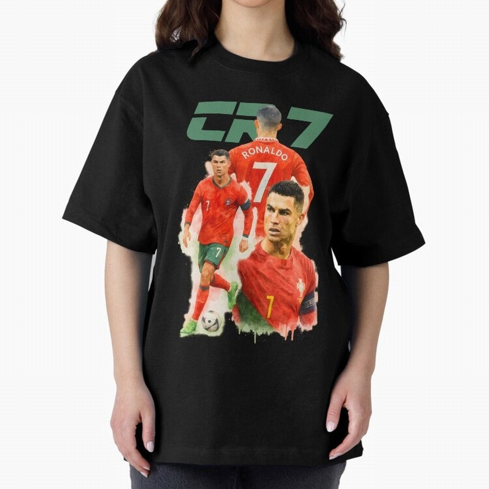 CR7 Cristiano Ronaldo illustration watercolour Oversized T-Shirt Represent Football Lovers during FIFA World Cup 2026 Made for CR7 and Messi, Brazil, Portugal and Argentina Energy, Football History, Final Match Energy, Crowd Noise and Once in a