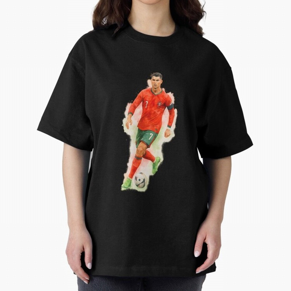 CR7 Cristiano Ronaldo a powerful moment artwork Oversized T-Shirt Celebrate Football Heritage in the FIFA World Cup 2026 USA Canada Mexico Journey through CR7 Highlights, Portugal, Spain and Germany Pride, Vintage Soccer Flavor, Modern Football
