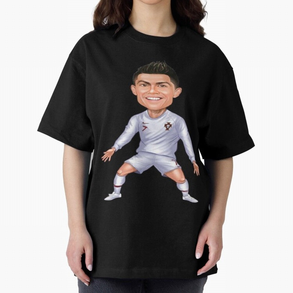 Cristiano Ronaldo Cartoon Oversized T-Shirt Keep Football History Alive during Global Football Passion for FIFA World Cup 2026, Highlighting Messi, Brazil, Supporter Pride, Iconic Celebrations, Legendary Names and Global Match Day Energy; Ideal for