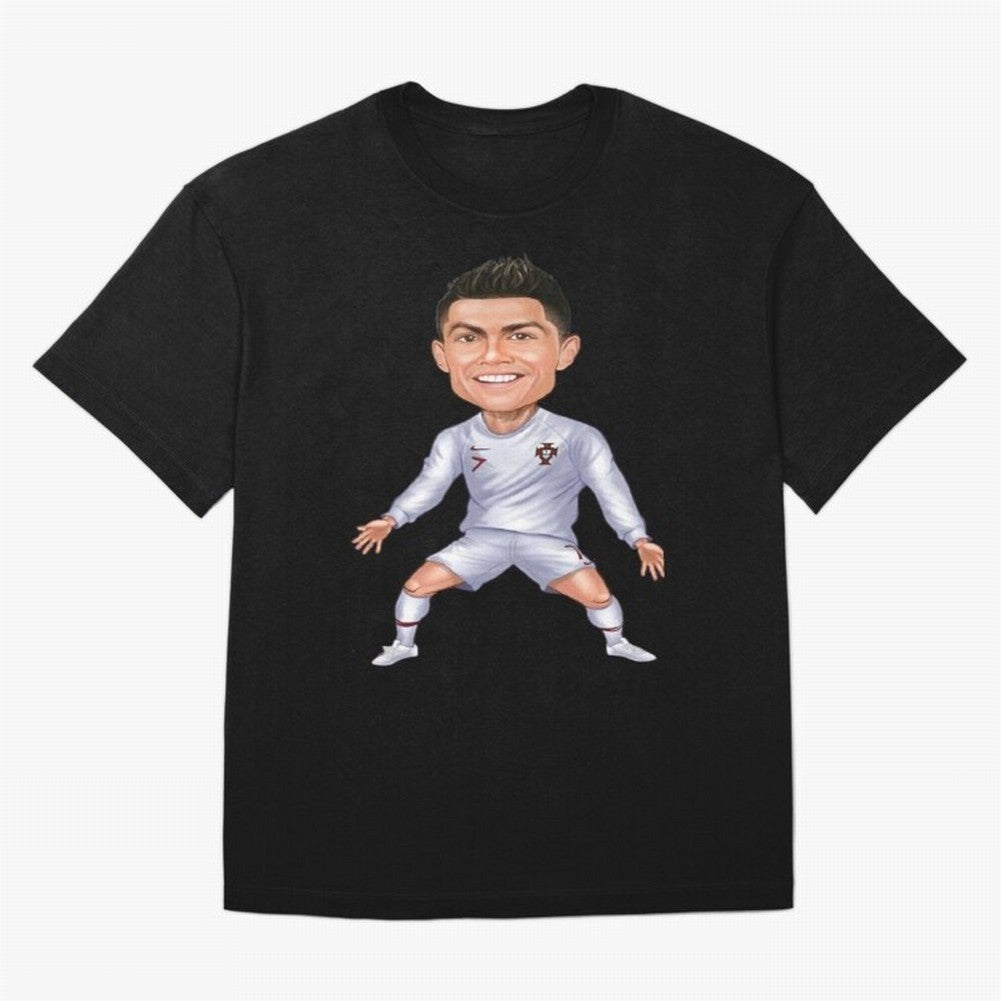 Cristiano Ronaldo Cartoon Oversized T-Shirt Keep Football History Alive during Global Football Passion for FIFA World Cup 2026, Highlighting Messi, Brazil, Supporter Pride, Iconic Celebrations, Legendary Names and Global Match Day Energy; Ideal for