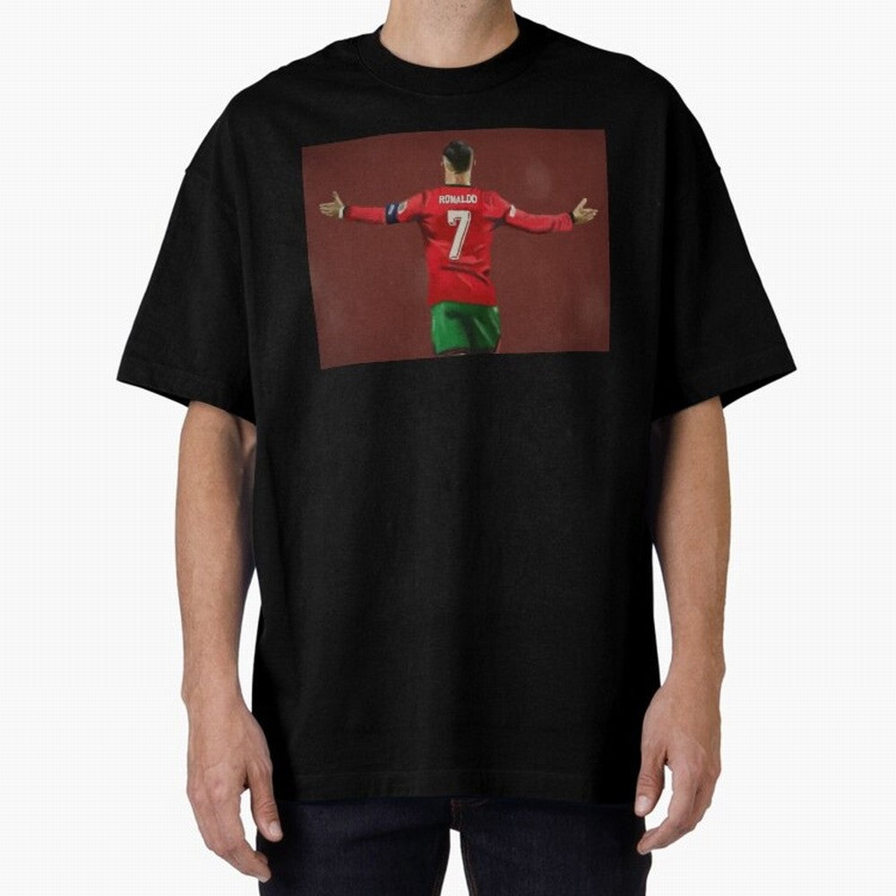 Cristiano Ronaldo portrait painting Oversized T-Shirt Support the Legends of FIFA World Cup 2026 USA Canada Mexico for Fans of Mbappe and Neymar and Spain, Bringing Football History, Final Match Energy, Crowd Noise and Once in a Lifetime Moments;