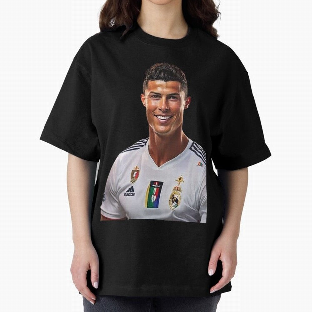 smiling Cristiano Ronaldo Oversized T-Shirt Celebrate Golden Goal Energy in FIFA World Cup 2026 Group Stage Connected to Mbappe and Neymar, Brazil Energy, Football Passion, Legendary Performances, Festival Vibes and Supporter Community; Perfect for