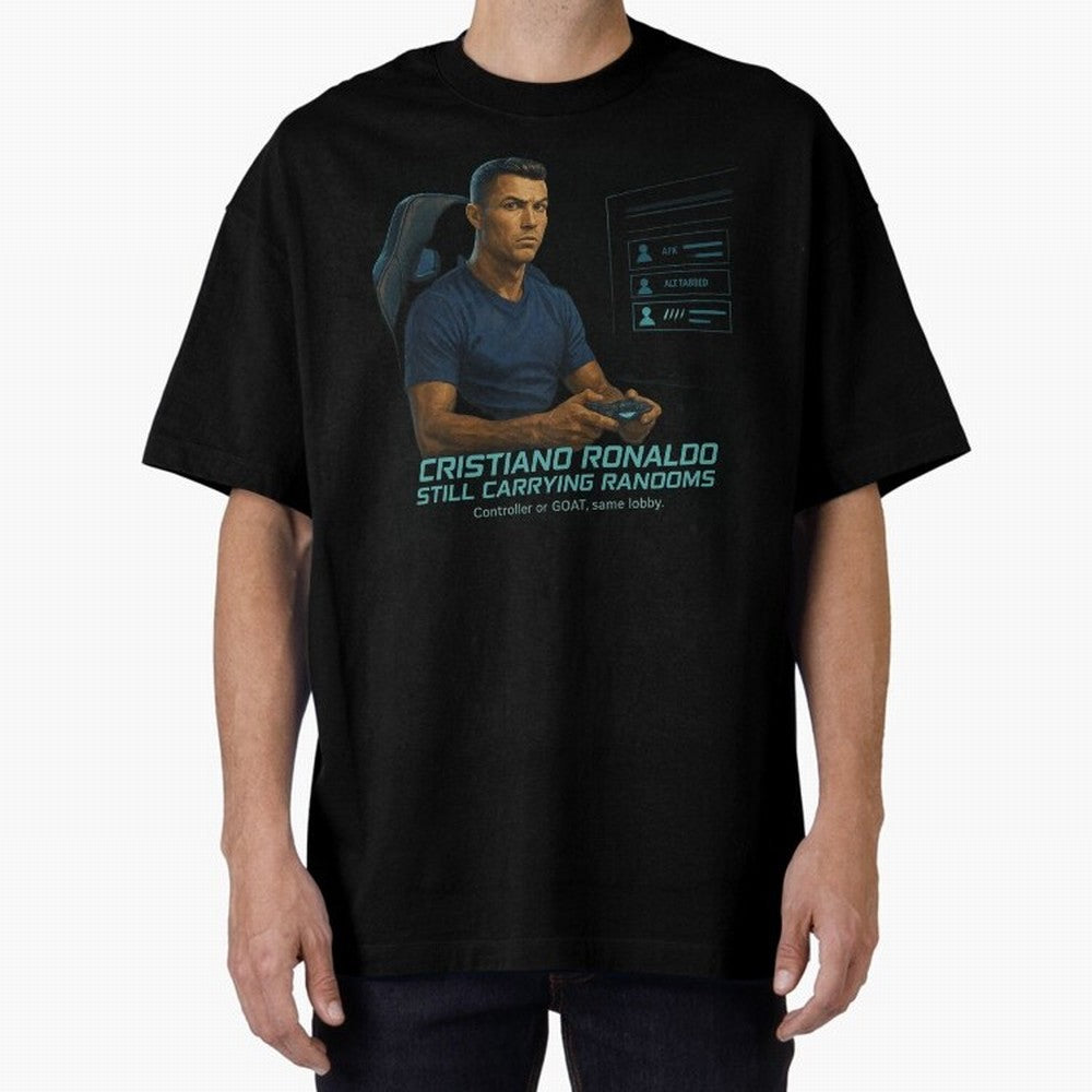 Cristiano Gamer Mode ¡ª Still Carrying Randoms Oversized T-Shirt Bring Retro Soccer Energy to Global Football Passion for FIFA World Cup 2026 USA Canada Mexico, Filled with Cristiano Ronaldo, Haaland and CR7, France, Vintage Soccer Flavor, Modern
