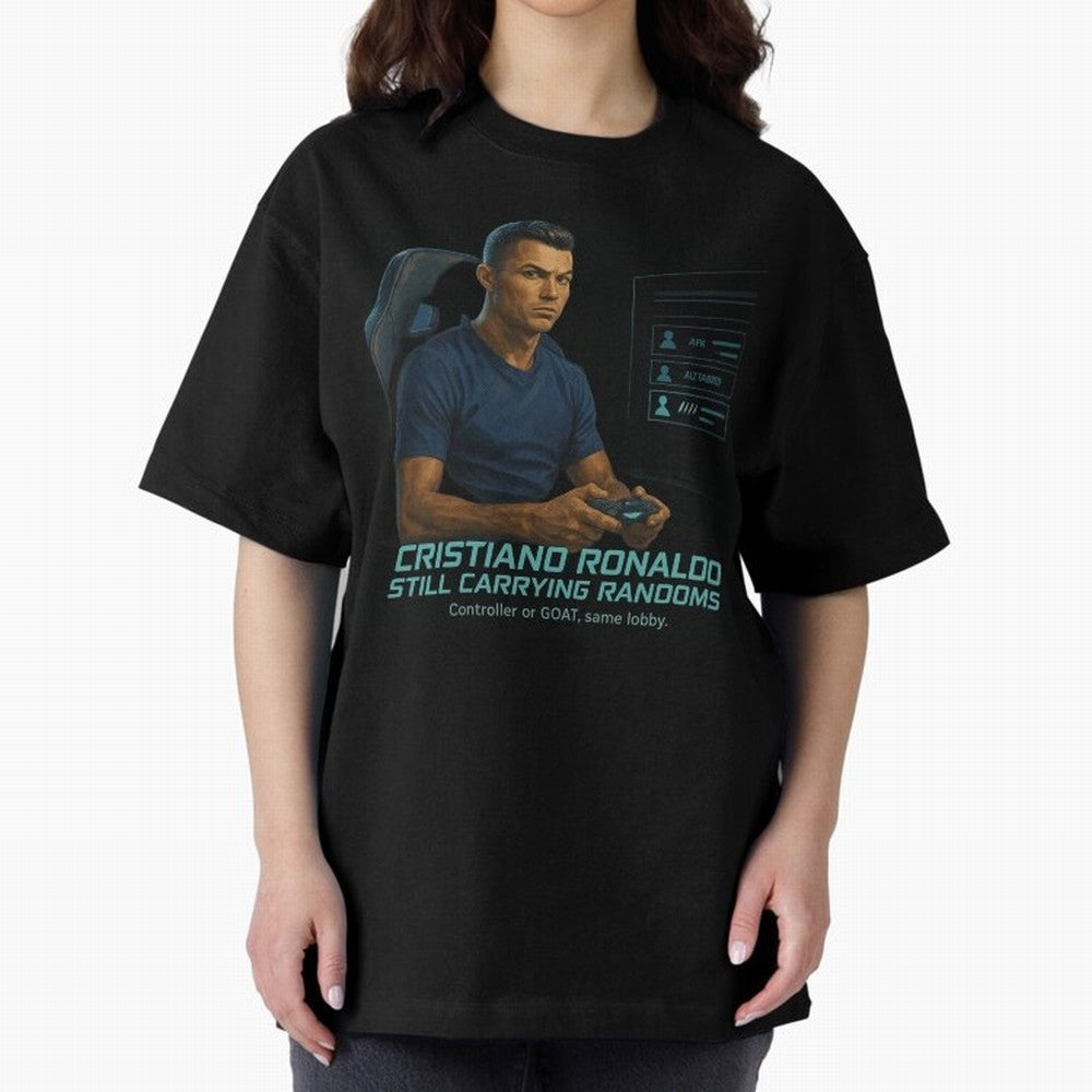 Cristiano Gamer Mode ¡ª Still Carrying Randoms Oversized T-Shirt Bring Retro Soccer Energy to Global Football Passion for FIFA World Cup 2026 USA Canada Mexico, Filled with Cristiano Ronaldo, Haaland and CR7, France, Vintage Soccer Flavor, Modern