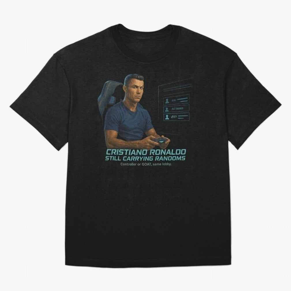 Cristiano Gamer Mode ¡ª Still Carrying Randoms Oversized T-Shirt Bring Retro Soccer Energy to Global Football Passion for FIFA World Cup 2026 USA Canada Mexico, Filled with Cristiano Ronaldo, Haaland and CR7, France, Vintage Soccer Flavor, Modern