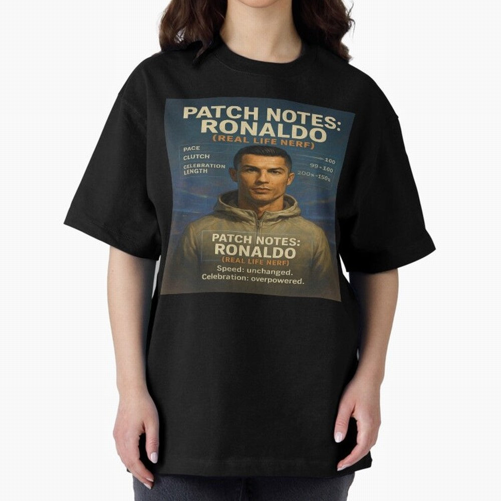 Patch Notes Cristiano Ronaldo ¡ª Real Life Nerf Football Gamer Oversized T-Shirt Celebrate Global Passion for FIFA World Cup 2026 for Fans of CR7 and Messi and Portugal, Spain and Germany, Bringing Sports Nostalgia, International Competition,