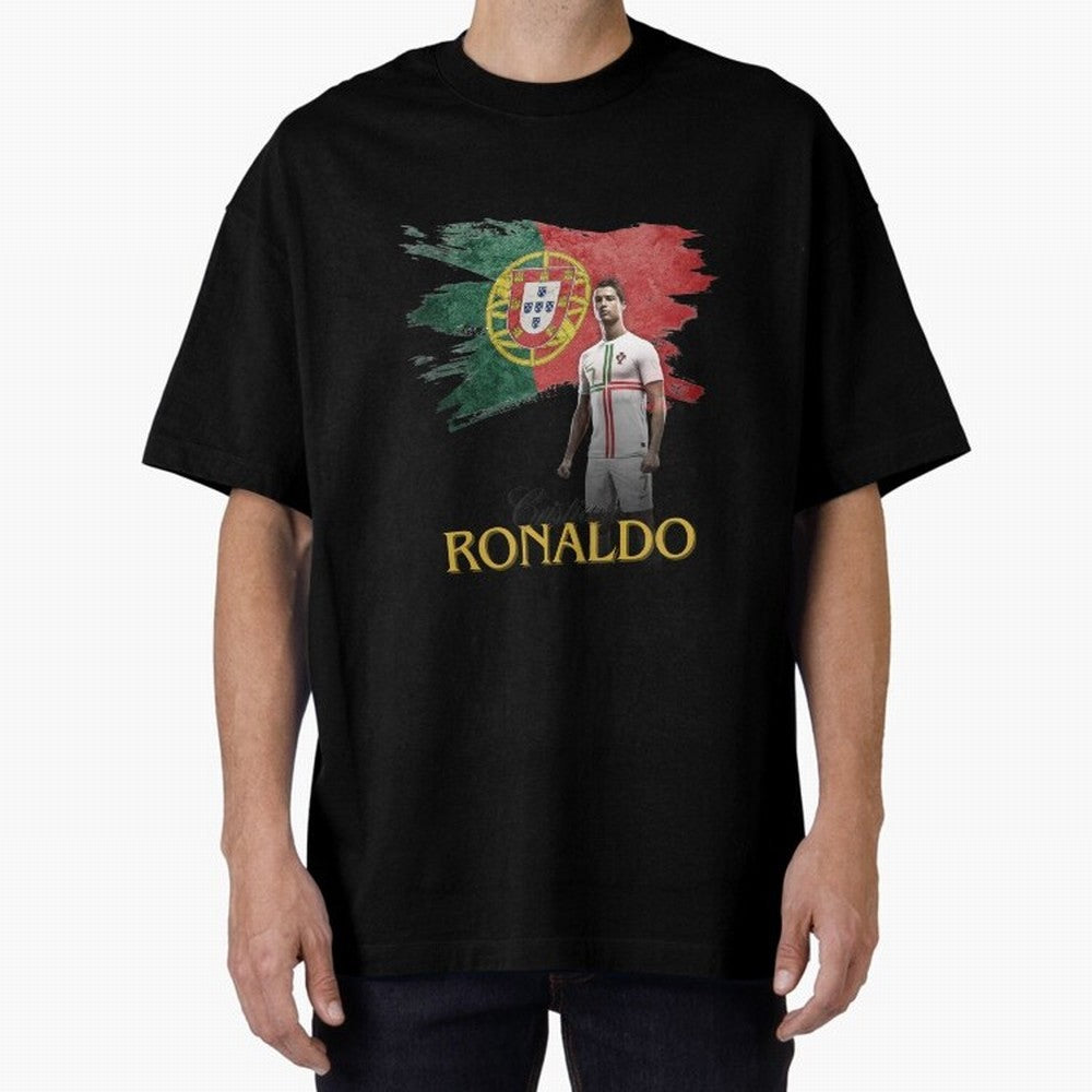 Cristiano Ronaldo - Portugal Flag Tribute (SIUUU!) Oversized T-Shirt Cheer for FIFA World Cup 2026 Made for Haaland, Brazil Energy, Match Day Excitement, Supporter Culture, Golden Goals and Global Football Passion; Made for Die Hard Supporters,
