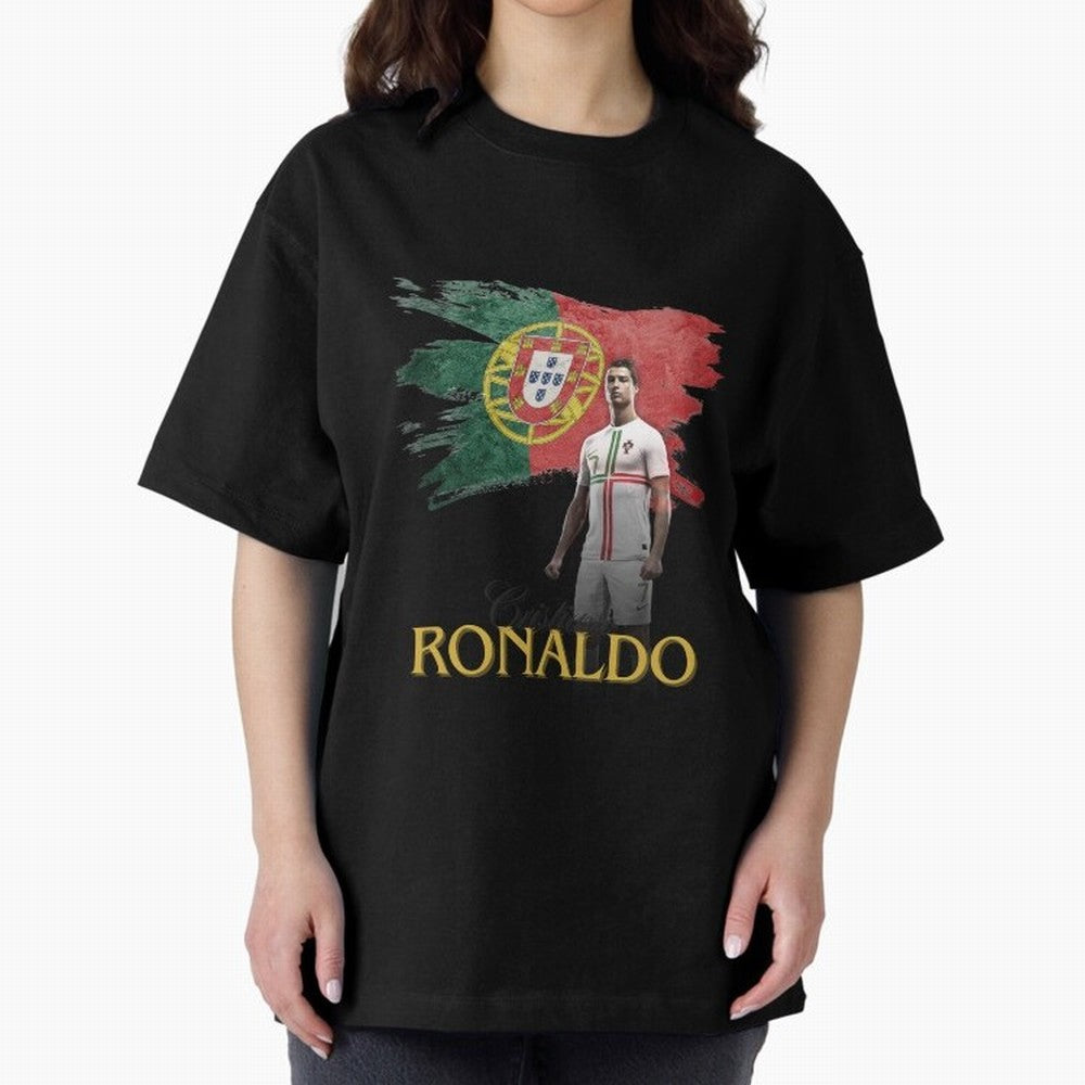Cristiano Ronaldo - Portugal Flag Tribute (SIUUU!) Oversized T-Shirt Cheer for FIFA World Cup 2026 Made for Haaland, Brazil Energy, Match Day Excitement, Supporter Culture, Golden Goals and Global Football Passion; Made for Die Hard Supporters,