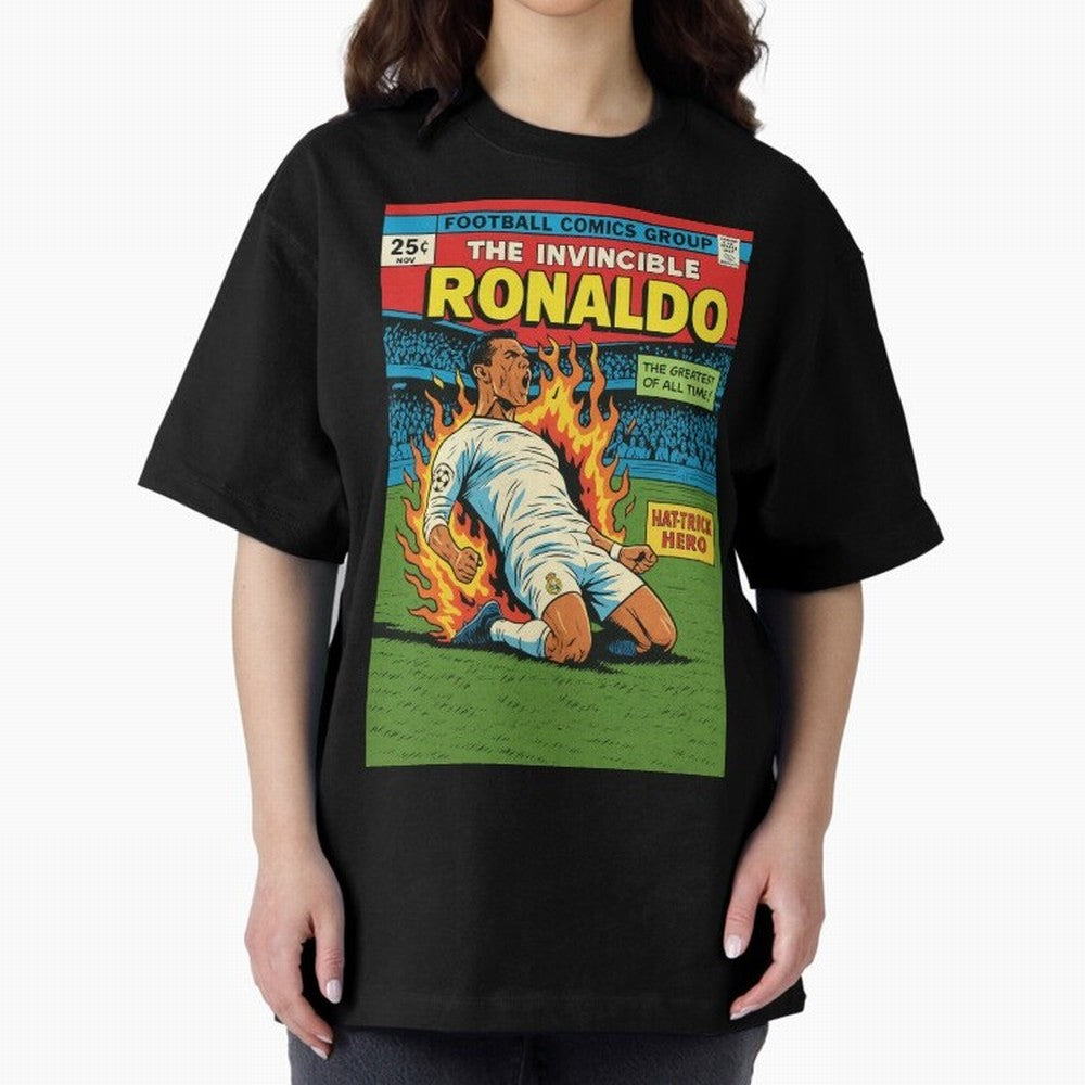 CR7 Comic Oversized T-Shirt Honor the Beautiful Game during FIFA World Cup 2026 USA Canada Mexico Spirit, Filled with Brazil, Portugal and Argentina, Haaland, Retro Football Energy, Iconic Rivalries, Trophy Chase Drama and Stadium Atmosphere; Great