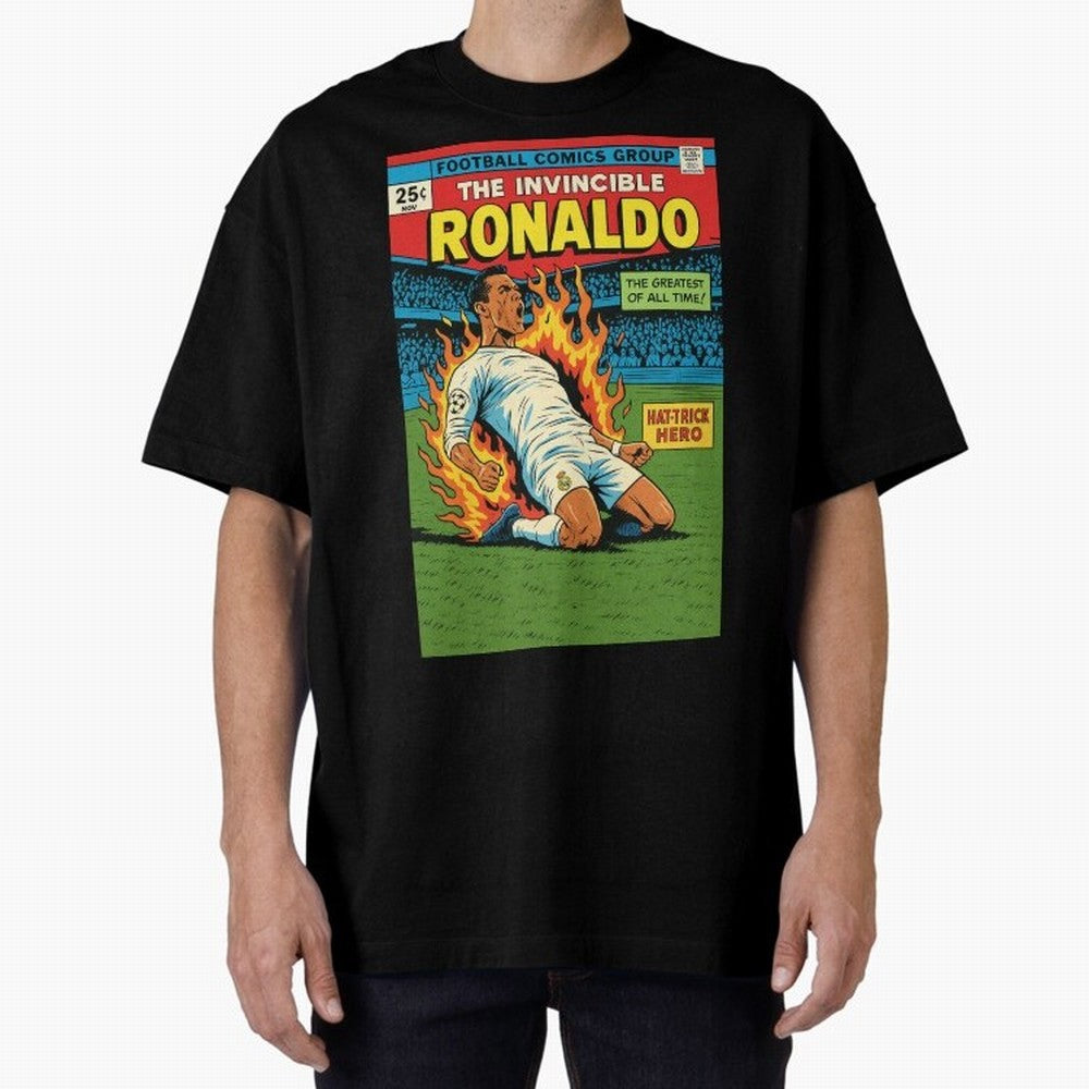 CR7 Comic Oversized T-Shirt Honor the Beautiful Game during FIFA World Cup 2026 USA Canada Mexico Spirit, Filled with Brazil, Portugal and Argentina, Haaland, Retro Football Energy, Iconic Rivalries, Trophy Chase Drama and Stadium Atmosphere; Great
