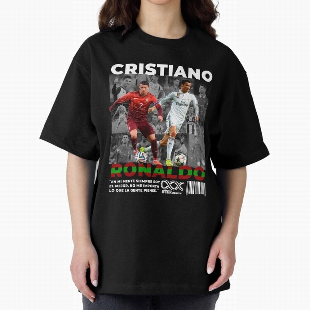 Cristiano Ronaldo Collage Oversized T-Shirt Bring Bold Fan Energy to Match Day Hype around FIFA World Cup 2026 Group Stage, Mbappe and Neymar, England, Match Day Excitement, Supporter Culture, Golden Goals and Global Football Passion; Created for