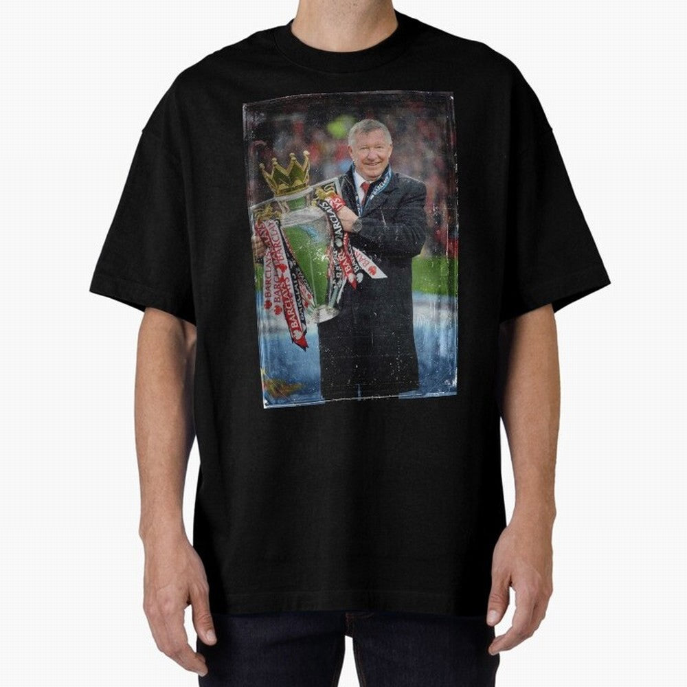 Sir Alex Ferguson Champion Oversized T-Shirt Celebrate Fan Culture around Global Football Passion for FIFA World Cup 2026 USA Canada Mexico, Capturing Neymar, Haaland and Cristiano Ronaldo, Brazil, Sports Nostalgia, International Competition,