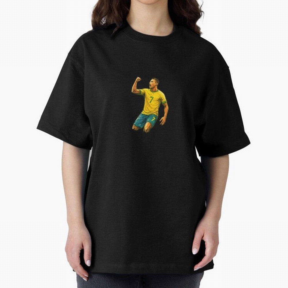 Energetic Soccer Celebration ¨C Number 7 Sketch Art Oversized T-Shirt Relive the Noise and Pride of FIFA World Cup 2026 Group Stage for Fans of Messi, Neymar and Mbappe and England, France and Netherlands, Bringing Worldwide Fan Energy, Dramatic