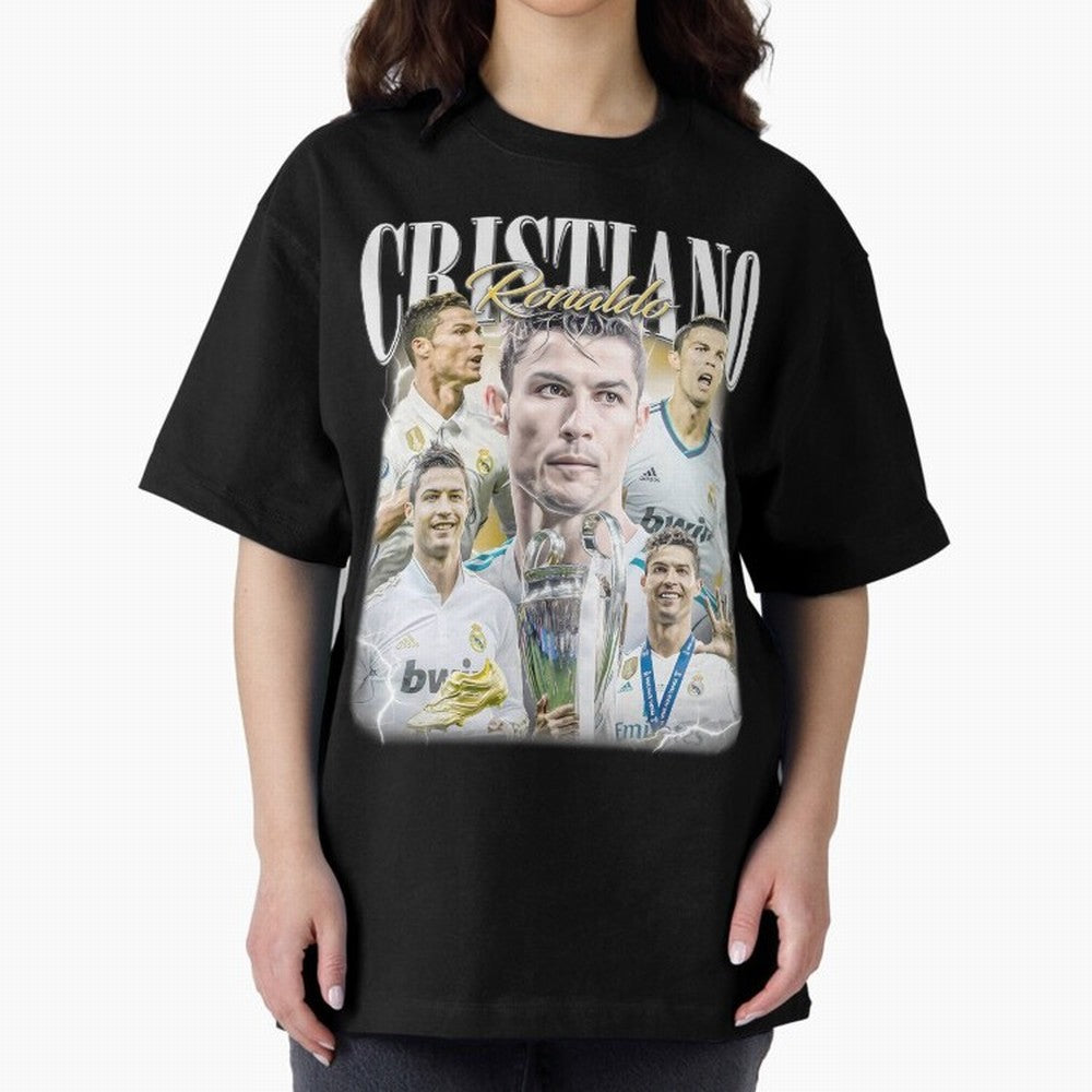 Cr7 Vintage Tribute: Soccer Legend Collage | Limited Edition Oversized T-Shirt Share Match Day Hype around FIFA World Cup 2026 USA Canada Mexico, Cristiano Ronaldo, Germany, Championship Spirit, Famous Goals, Roaring Crowds and International