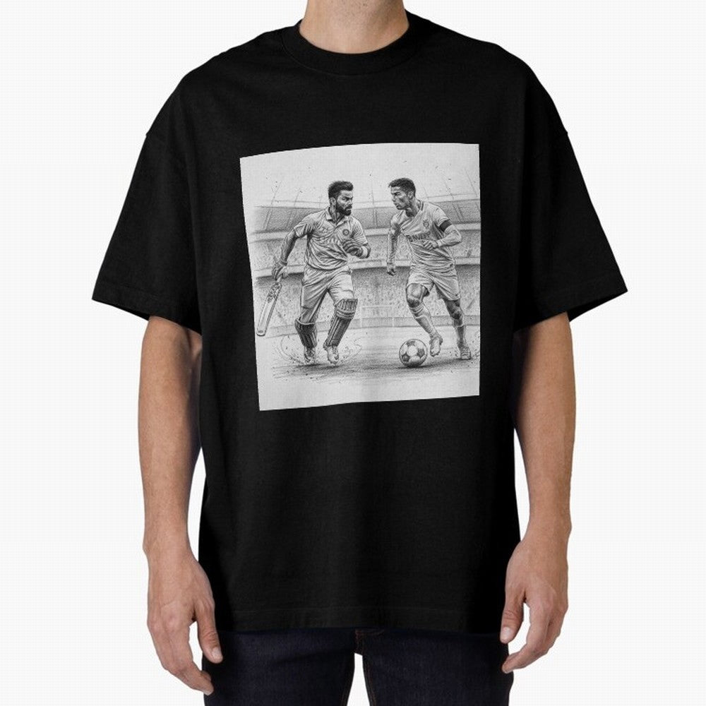 Virat Kohli and Cristiano Ronaldo Oversized T-Shirt Join Supporters Worldwide for Global Football Passion for FIFA World Cup 2026 USA Canada Mexico, Inspired by Cristiano Ronaldo, Haaland and CR7, Germany, Football History, Final Match Energy,