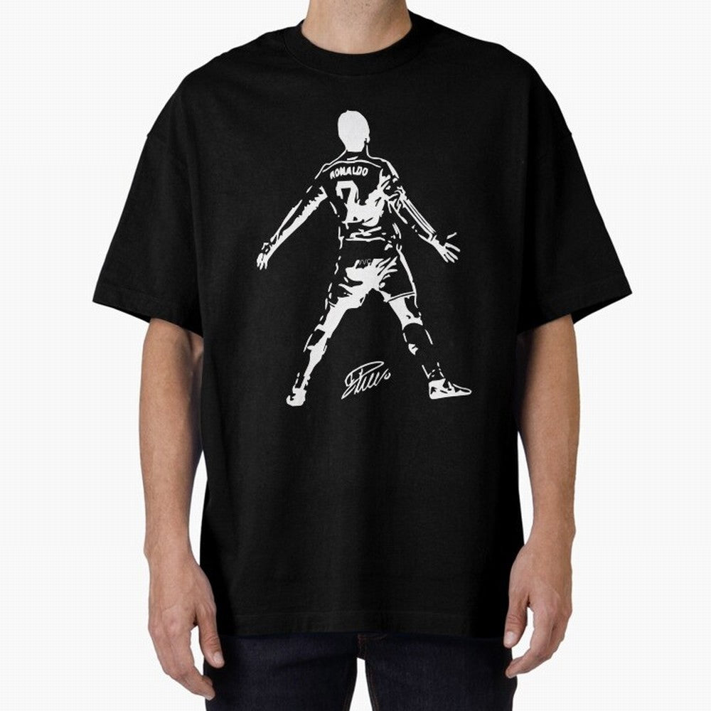 Retro Football Player Celebration Silhouette Artwork For Men And Gift For Soccer Fans Oversized T-Shirt Celebrate Classic Football Spirit in Global Football Passion for FIFA World Cup 2026 Group Stage, Centered on Messi, Neymar and Mbappe,