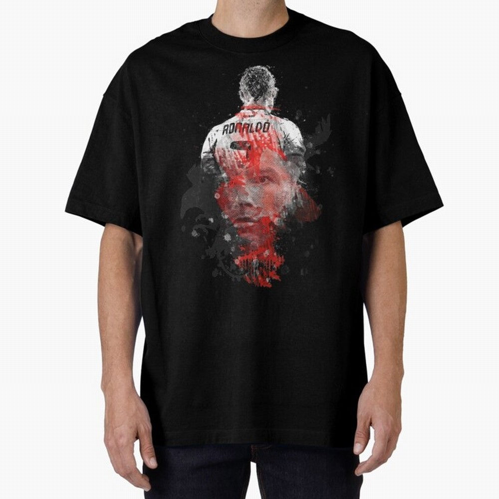 Abstract Football Player Portrait Retro Poster Art For Men, Gift For Soccer Fans Oversized T-Shirt Share the Excitement of the FIFA World Cup 2026 Group Stage Journey through CR7 Highlights, England Pride, Football History, Final Match Energy,