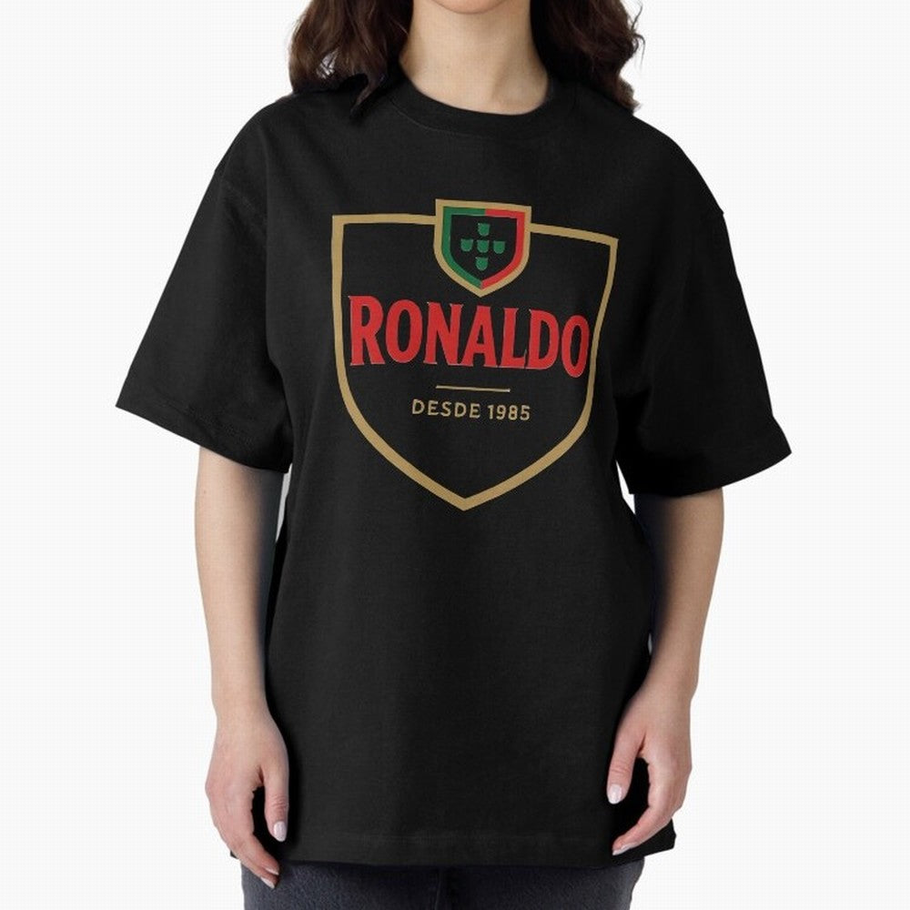 Ronaldo Emblem Sticker ¨C Gold Crest Parody Design Oversized T-Shirt Embrace Global Football Passion for FIFA World Cup 2026 Group Stage, Connected to Neymar, England, Game Day Rituals, Football Legends, Country Pride and the Road to the Final;